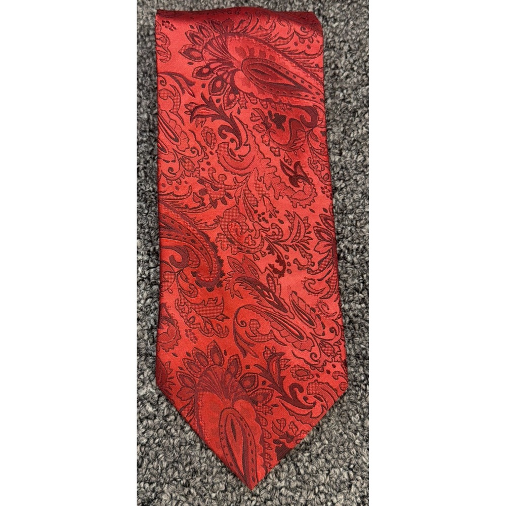 Mens red Silk Tie Red Paisleys 100% Silk Necktie Dona Dona